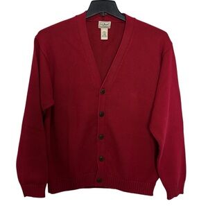 Vintage LL BEAN Cardigan Sweater Mens Red Large Grandpa Christmas Holiday Cotton